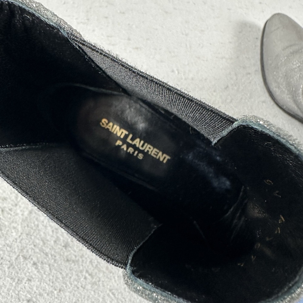 Saint Laurent Paris Silver Glitter Chelsea Heel Ankle Boots 40.5 EU - Picture 7 of 16